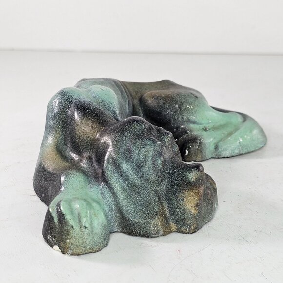 Chalkware Sleeping Hound Dog With Puppies Green Black - Picture 5 of 15